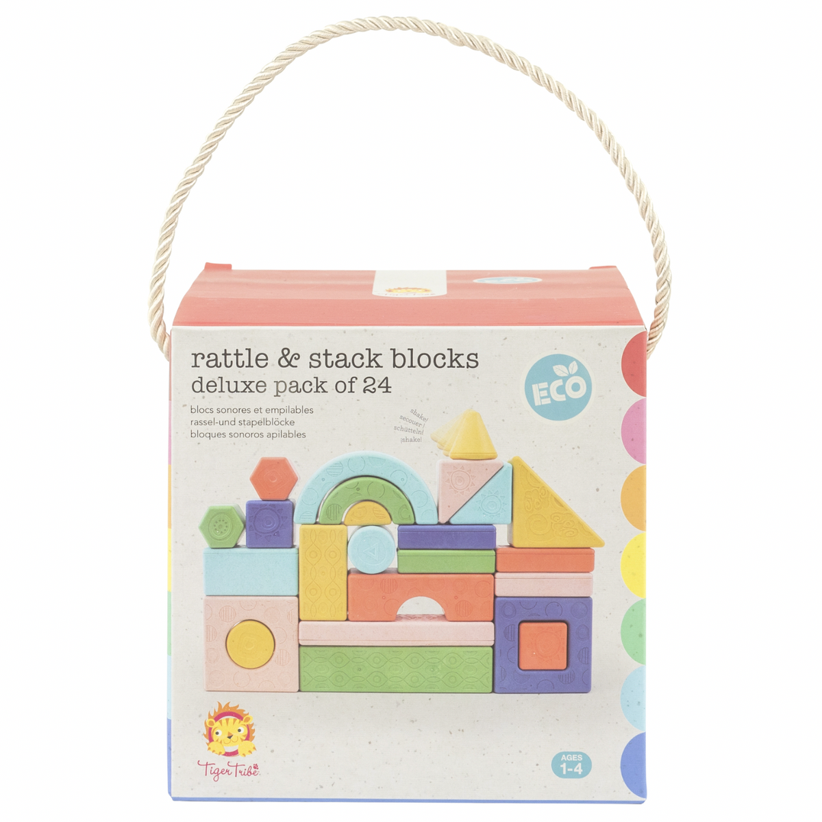 Rattle & Stack Blocks - Deluxe Pack Of 24 - Tiger Tribe – Husk and Will