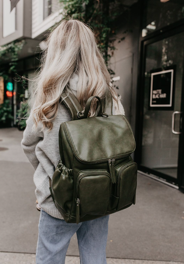 OIOI Nappy Bag Backpack Olive leather