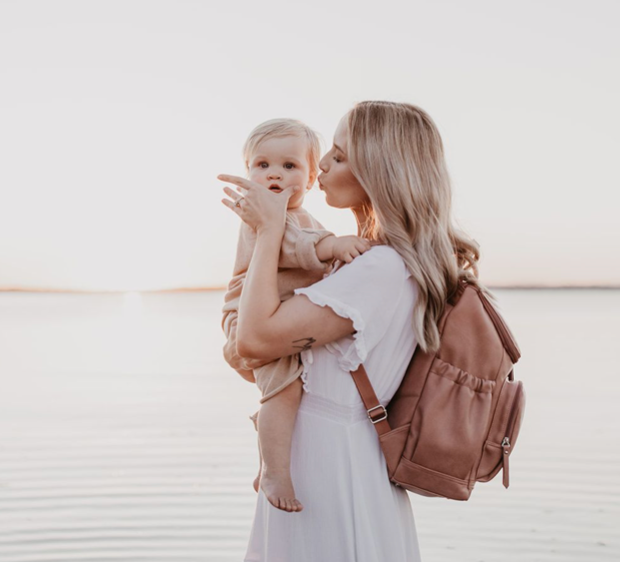 OIOI Backpack Dusty Rose Faux Leather Baby Nappy Bag Pink