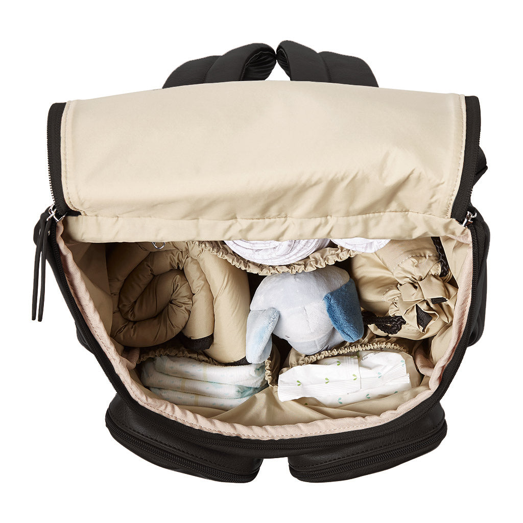 OIOI Backpack Black Faux Leather Baby Nappy Bag Husk and Will