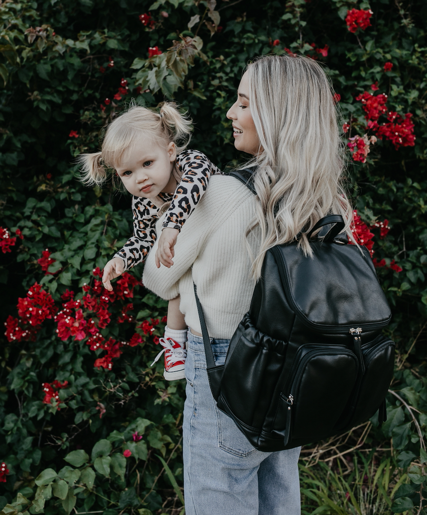 OIOI Nappy Bag Backpack Black Leather