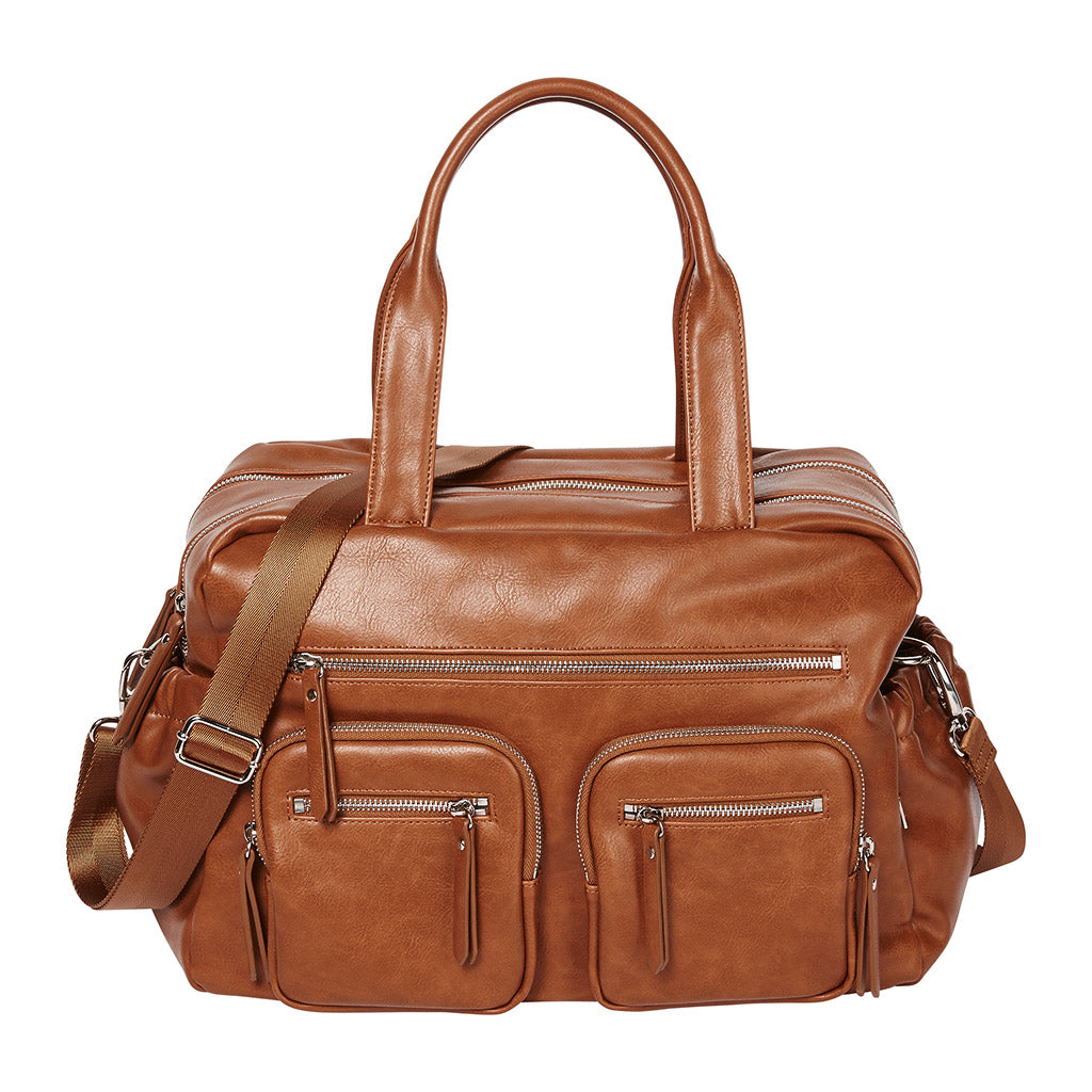 oioi nappy bag in tan faux leather