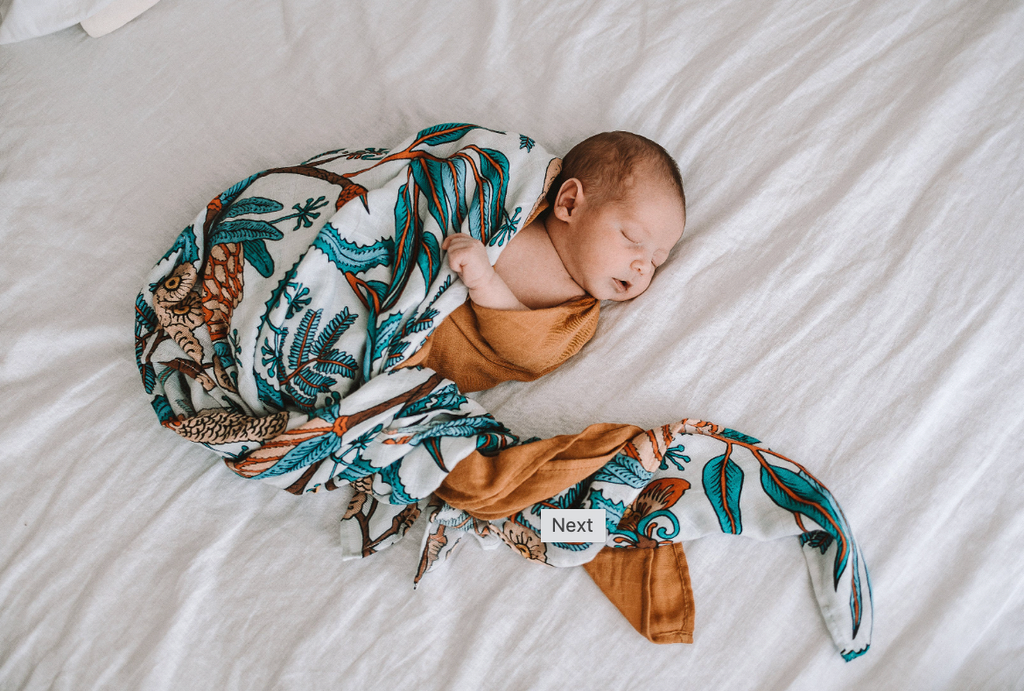 Pop ya tot Wattle and Gum Swaddle Husk and Will